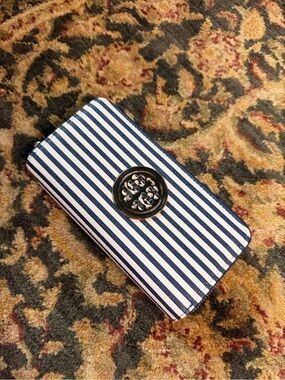 TB inspired Navy & White Striped Zip Card Holder